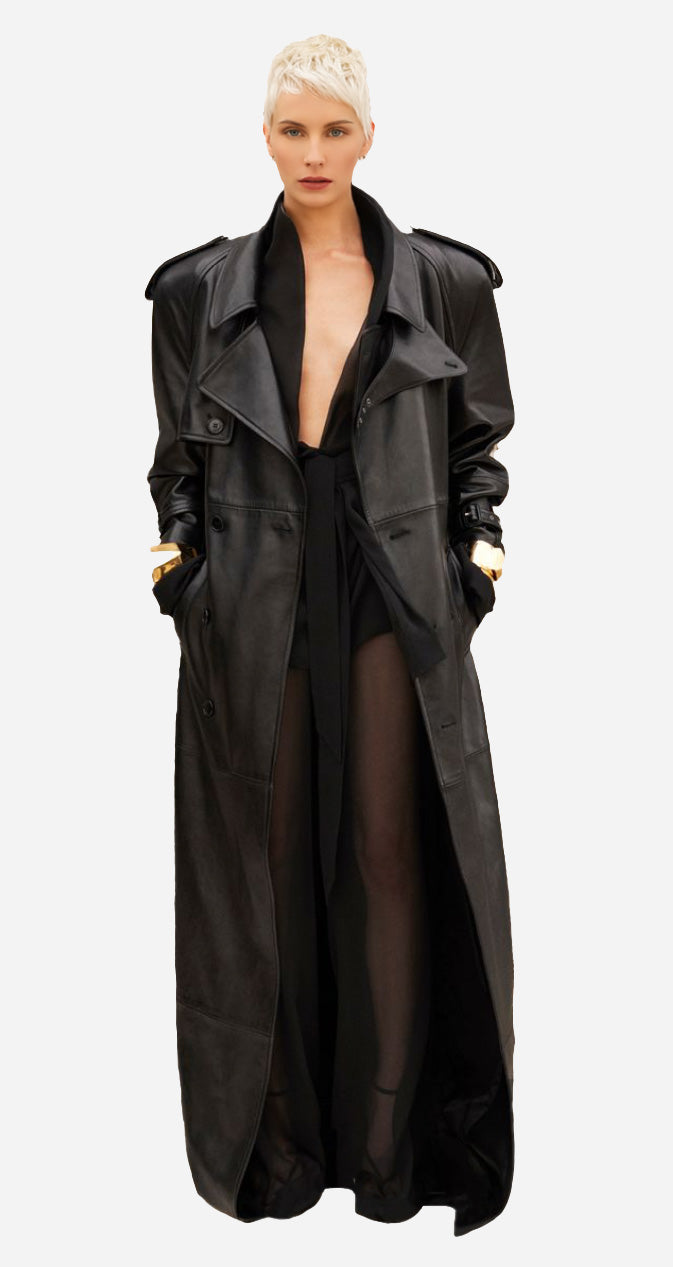 Long Leather Trench Coat