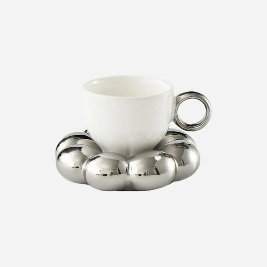 Ring Handle Mugs with Saucers - Set of 2